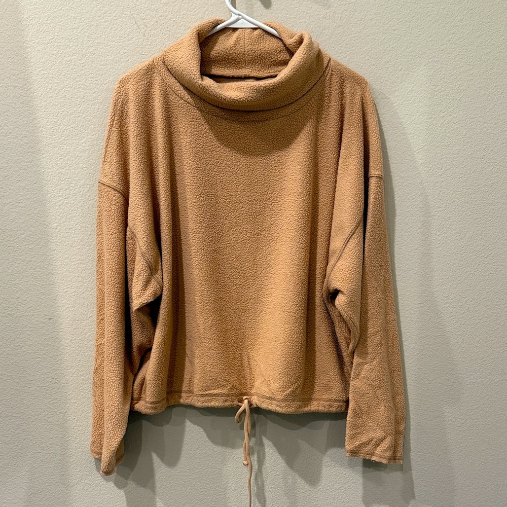 Aerie Warm Tan Sherpa Cowl Neck Sweater‎ Boxy Slouch Size Large